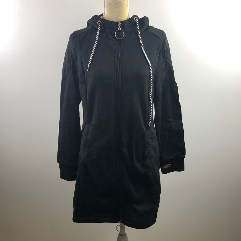 Black pocket zip-up hoodie, size M